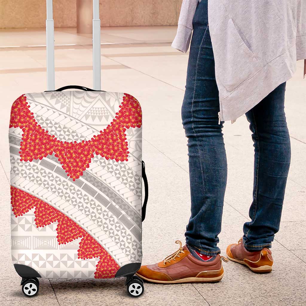 Tonga White Sunday Luggage Cover Heilala Flowers Tongan Ngatu Pattern