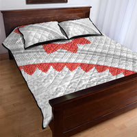 Tonga White Sunday Quilt Bed Set Heilala Flowers Tongan Ngatu Pattern