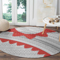 Tonga White Sunday Round Carpet Heilala Flowers Tongan Ngatu Pattern