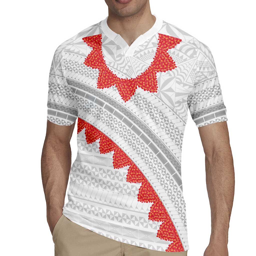 Tonga White Sunday Rugby Jersey Heilala Flowers Tongan Ngatu Pattern