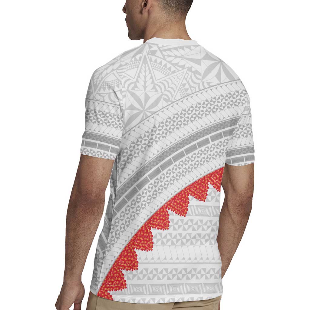 Tonga White Sunday Rugby Jersey Heilala Flowers Tongan Ngatu Pattern