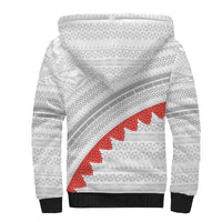 Tonga White Sunday Sherpa Hoodie Heilala Flowers Tongan Ngatu Pattern