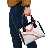 Tonga White Sunday Shoulder Handbag Heilala Flowers Tongan Ngatu Pattern