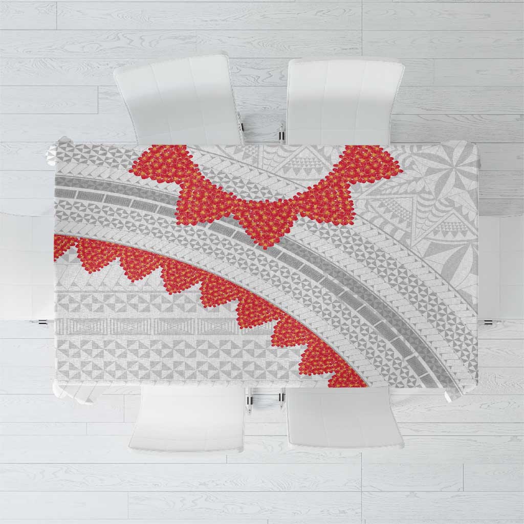 Tonga White Sunday Tablecloth Heilala Flowers Tongan Ngatu Pattern