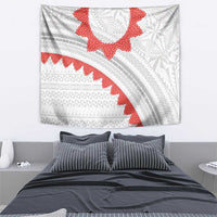 Tonga White Sunday Tapestry Heilala Flowers Tongan Ngatu Pattern