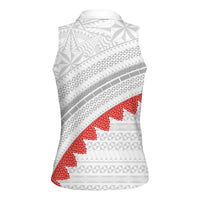Tonga White Sunday Women Sleeveless Polo Shirt Heilala Flowers Tongan Ngatu Pattern