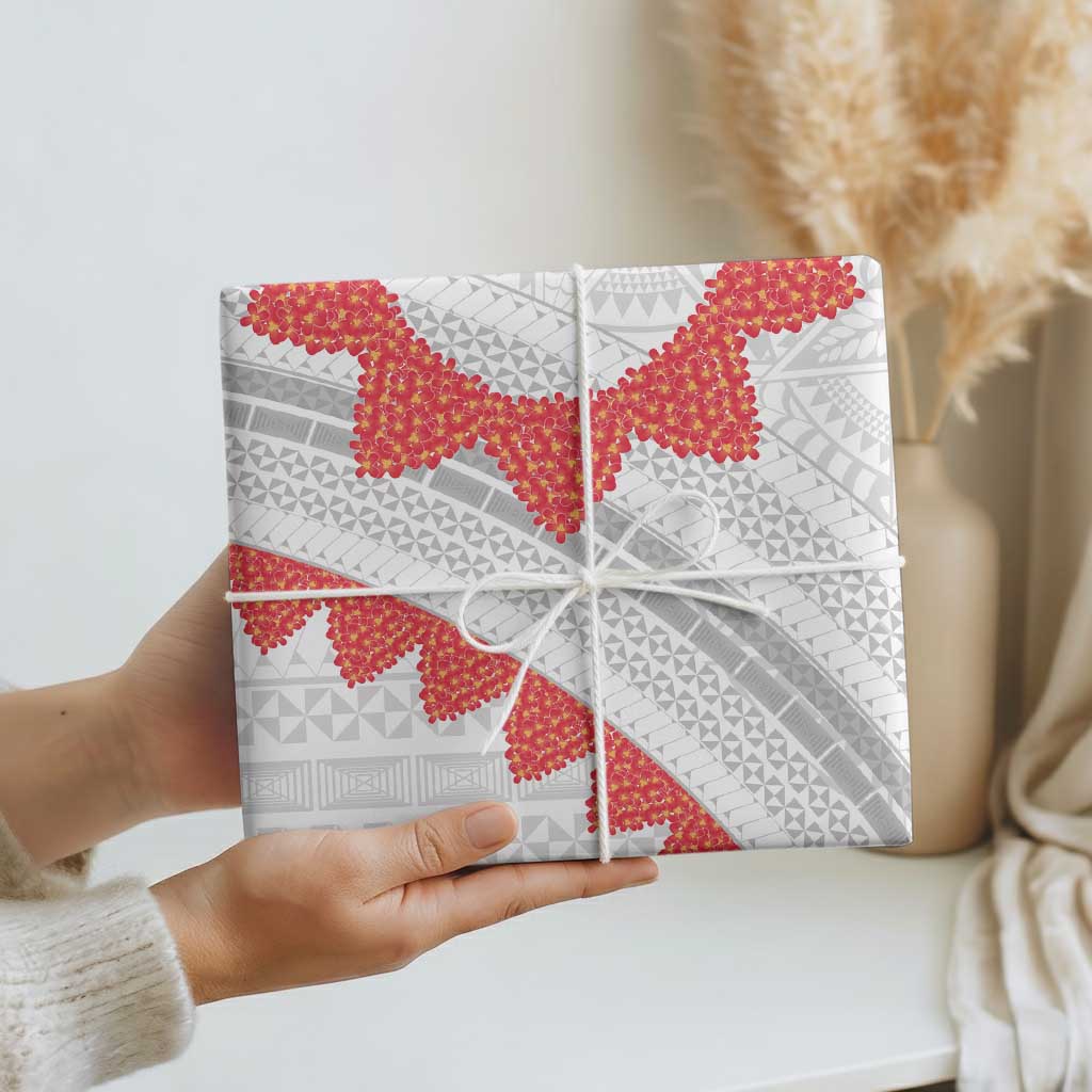 Tonga White Sunday Wrapping Paper Heilala Flowers Tongan Ngatu Pattern - Polynesian Pride