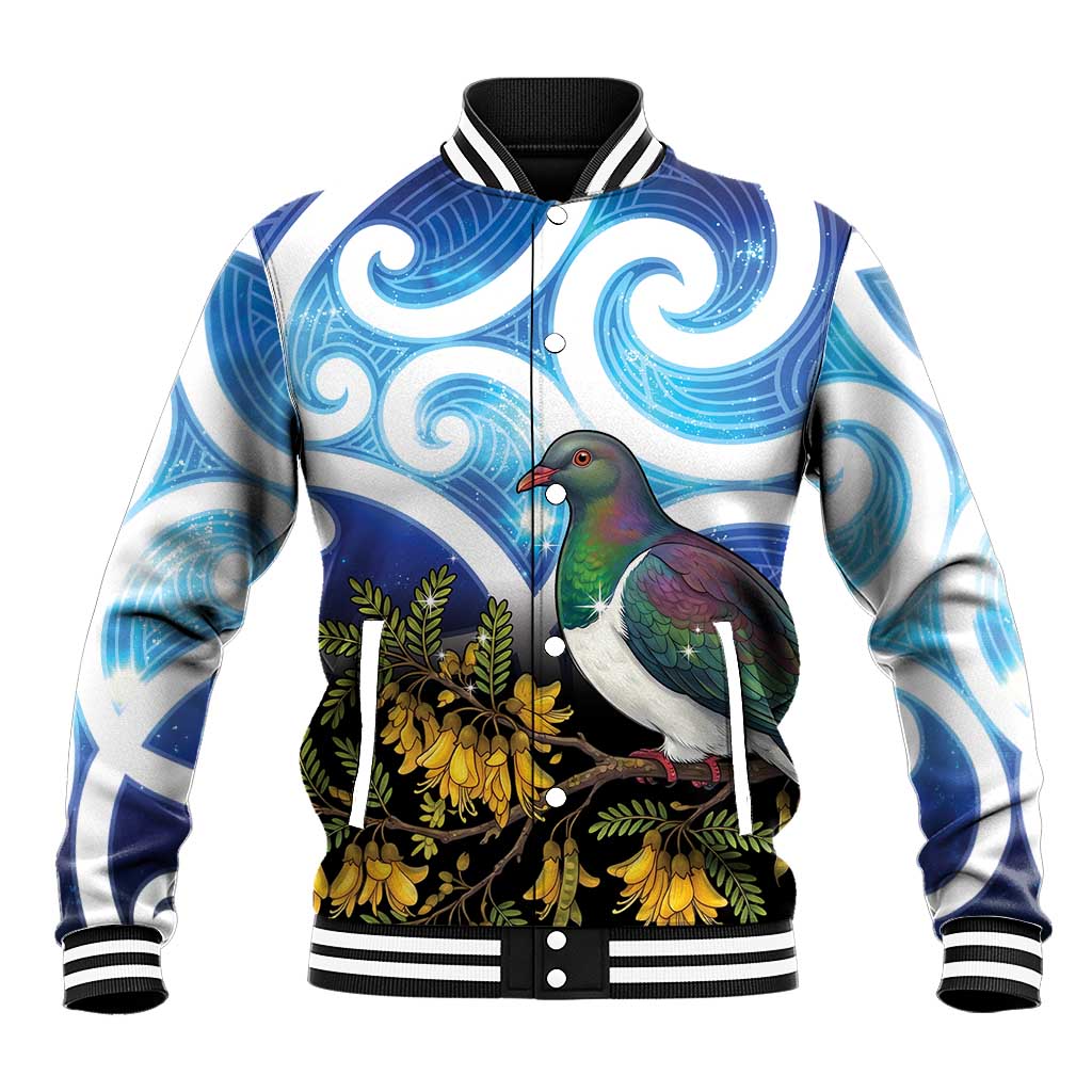 Kekeru New Zealand Matariki Baseball Jacket Kukupa Kowhai Maori New Year Blue Version LT14 Unisex Blue - Polynesian Pride