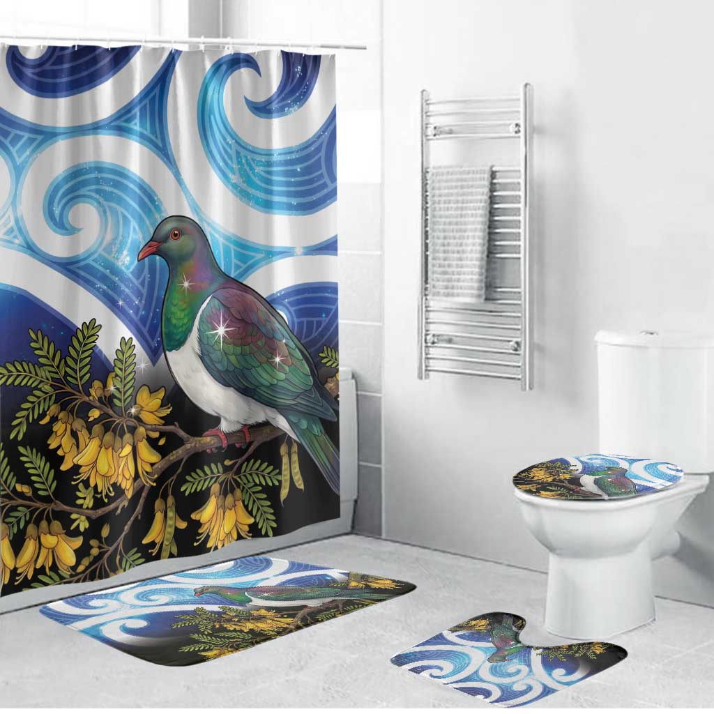 Kekeru New Zealand Matariki Bathroom Set Kukupa Kowhai Maori New Year Blue Version LT14 Bathroom Set (4 pcs) Blue - Polynesian Pride