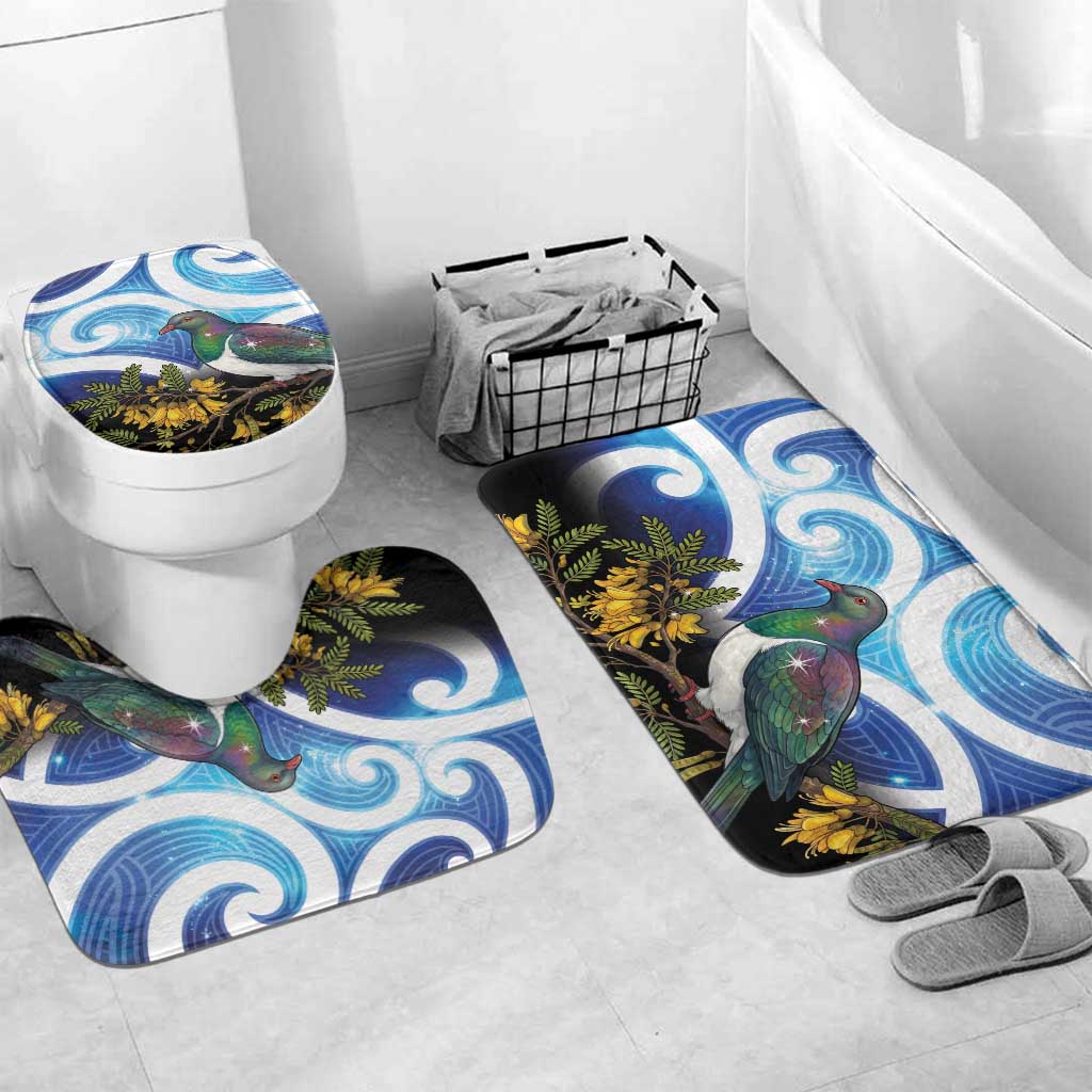 Kekeru New Zealand Matariki Bathroom Set Kukupa Kowhai Maori New Year Blue Version LT14 Mat Set Only (3 pcs) One Size Blue - Polynesian Pride