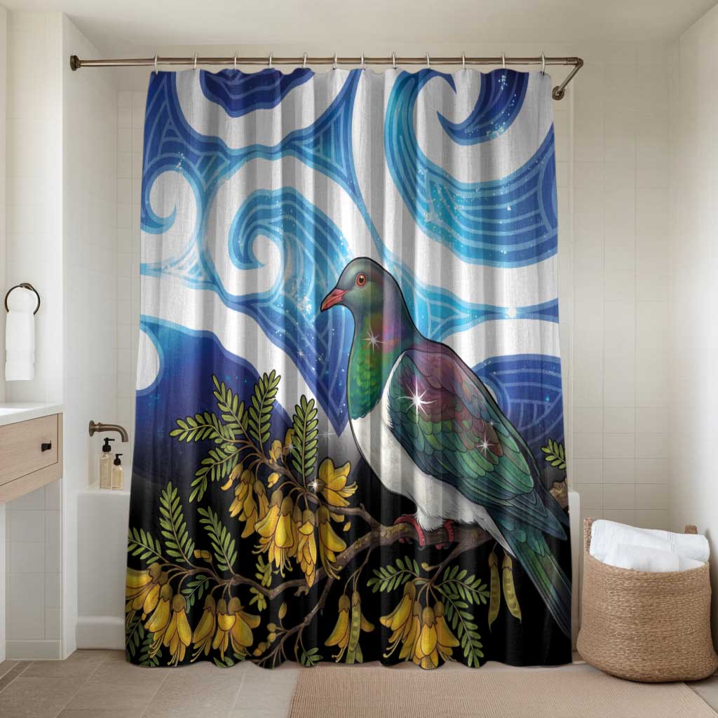 Kekeru New Zealand Matariki Bathroom Set Kukupa Kowhai Maori New Year Blue Version LT14 Shower Curtain Only Blue - Polynesian Pride