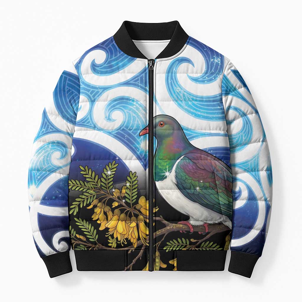 Kekeru New Zealand Matariki Bomber Puffer Jacket Kukupa Kowhai Maori New Year Blue Version