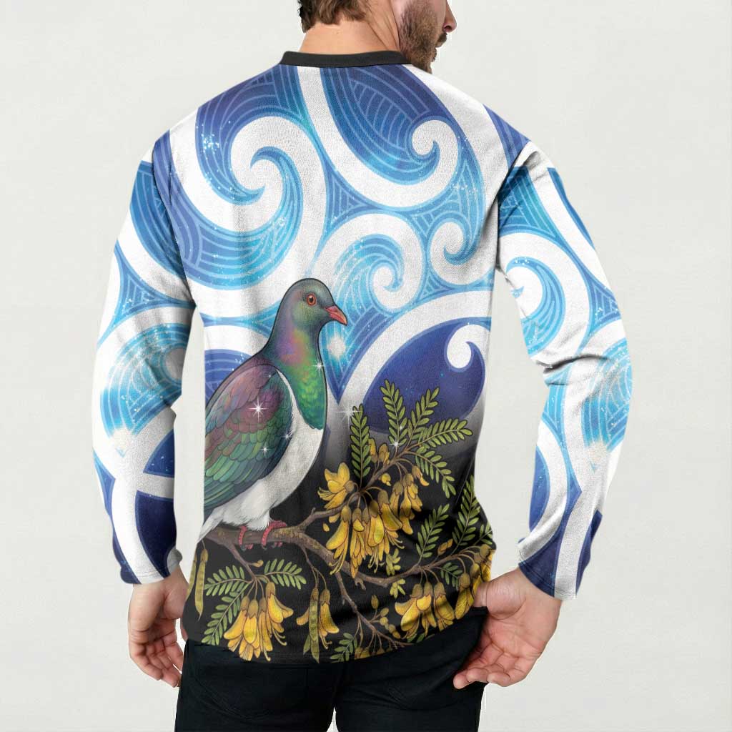 Kekeru New Zealand Matariki Button Sweatshirt Kukupa Kowhai Maori New Year Blue Version LT14 - Polynesian Pride