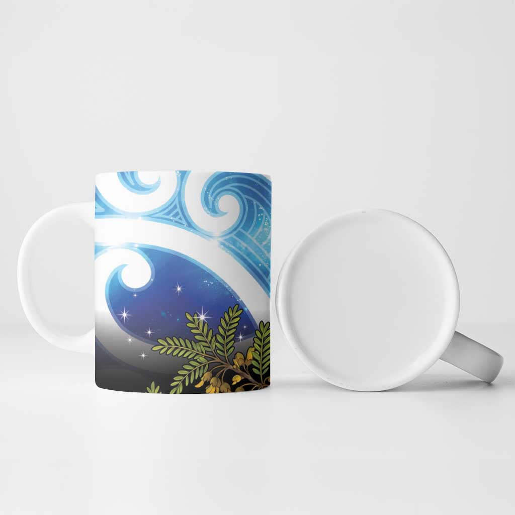 Kekeru New Zealand Matariki Ceramic Mug Kukupa Kowhai Maori New Year Blue Version LT14 - Polynesian Pride