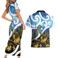 Kekeru New Zealand Matariki Couples Matching Short Sleeve Bodycon Dress and Hawaiian Shirt Kukupa Kowhai Maori New Year Blue Version LT14 - Polynesian Pride