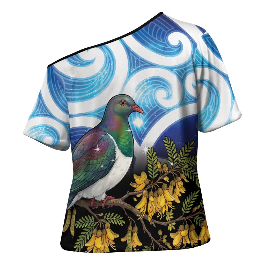 Kekeru New Zealand Matariki Cross Shoulder Shirt Kukupa Kowhai Maori New Year Blue Version LT14 - Polynesian Pride