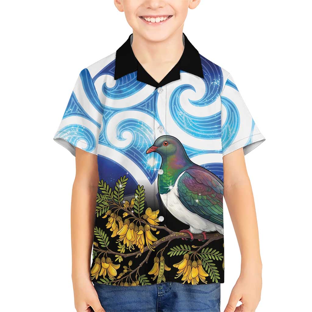 Kekeru New Zealand Matariki Family Matching Long Sleeve Bodycon Dress and Hawaiian Shirt Kukupa Kowhai Maori New Year Blue Version LT14 Son's Shirt Blue - Polynesian Pride