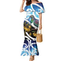 Kekeru New Zealand Matariki Family Matching Mermaid Dress and Hawaiian Shirt Kukupa Kowhai Maori New Year Blue Version LT14 Mom's Dress Blue - Polynesian Pride