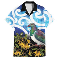 Kekeru New Zealand Matariki Family Matching Off Shoulder Maxi Dress and Hawaiian Shirt Kukupa Kowhai Maori New Year Blue Version LT14 Dad's Shirt - Short Sleeve Blue - Polynesian Pride
