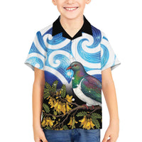 Kekeru New Zealand Matariki Family Matching Tank Maxi Dress and Hawaiian Shirt Kukupa Kowhai Maori New Year Blue Version LT14 Son's Shirt Blue - Polynesian Pride