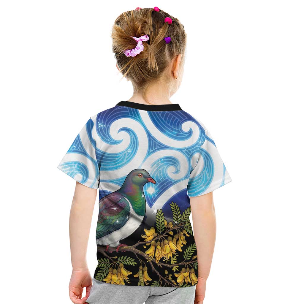 Kekeru New Zealand Matariki Kid T Shirt Kukupa Kowhai Maori New Year Blue Version LT14 - Polynesian Pride
