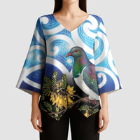 Kekeru New Zealand Matariki Kimono Sleeve Blouse Kukupa Kowhai Maori New Year Blue Version LT14 - Polynesian Pride