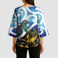 Kekeru New Zealand Matariki Kimono Sleeve Blouse Kukupa Kowhai Maori New Year Blue Version LT14 - Polynesian Pride