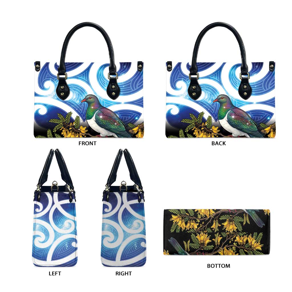 Kekeru New Zealand Matariki Leather Bag Kukupa Kowhai Maori New Year Blue Version LT14 - Polynesian Pride
