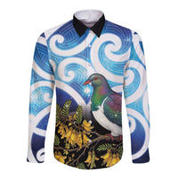 Kekeru New Zealand Matariki Long Sleeve Button Shirt Kukupa Kowhai Maori New Year Blue Version LT14 Unisex Blue - Polynesian Pride