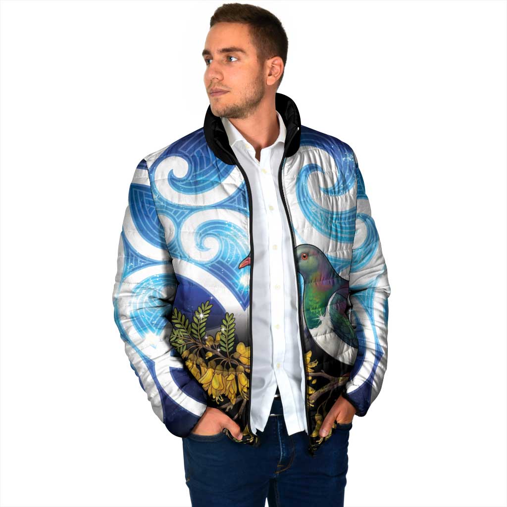 Kekeru New Zealand Matariki Padded Jacket Kukupa Kowhai Maori New Year Blue Version LT14 - Polynesian Pride