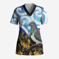 Kekeru New Zealand Matariki Scrub Top Kukupa Kowhai Maori New Year Blue Version LT14 Adult Blue - Polynesian Pride