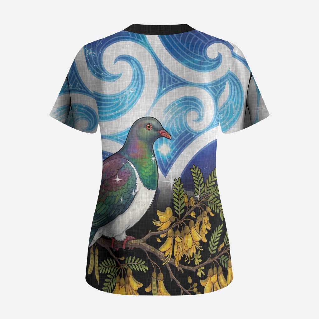 Kekeru New Zealand Matariki Scrub Top Kukupa Kowhai Maori New Year Blue Version LT14 - Polynesian Pride