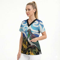 Kekeru New Zealand Matariki Scrub Top Kukupa Kowhai Maori New Year Blue Version LT14 - Polynesian Pride