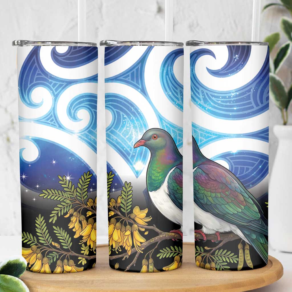Kekeru New Zealand Matariki Skinny Tumbler Kukupa Kowhai Maori New Year Blue Version LT14 - Polynesian Pride