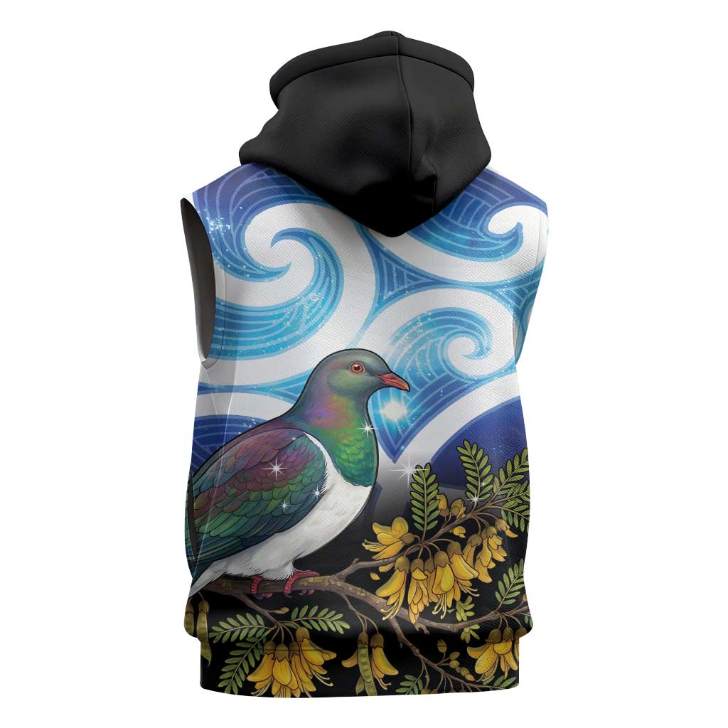Kekeru New Zealand Matariki Sleeveless Hoodie Kukupa Kowhai Maori New Year Blue Version LT14 - Polynesian Pride