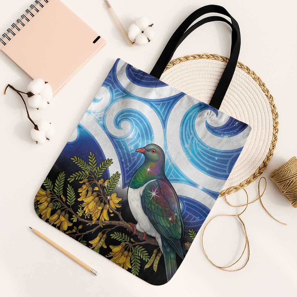 Kekeru New Zealand Matariki Tote Bag Kukupa Kowhai Maori New Year Blue Version LT14 Black Strap One Size Blue - Polynesian Pride