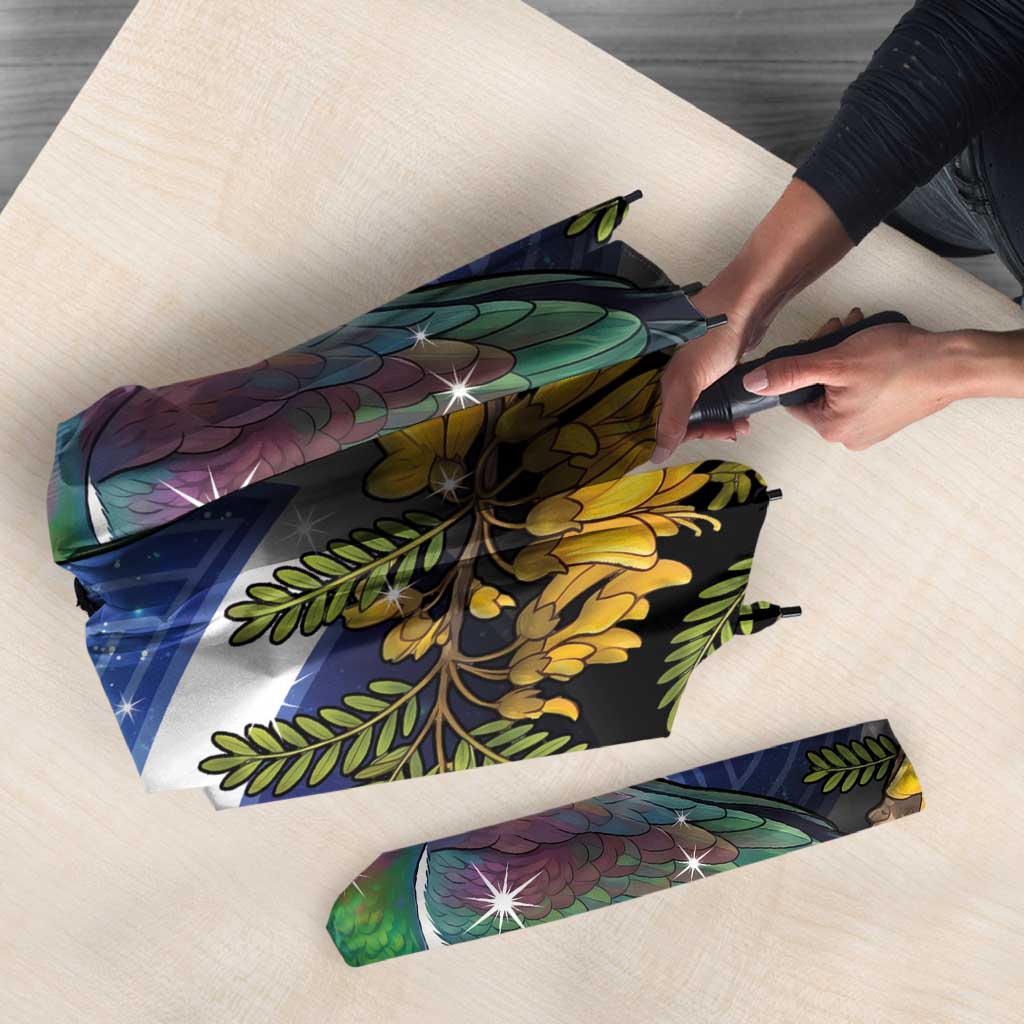 Kekeru New Zealand Matariki Umbrella Kukupa Kowhai Maori New Year Blue Version LT14 - Polynesian Pride