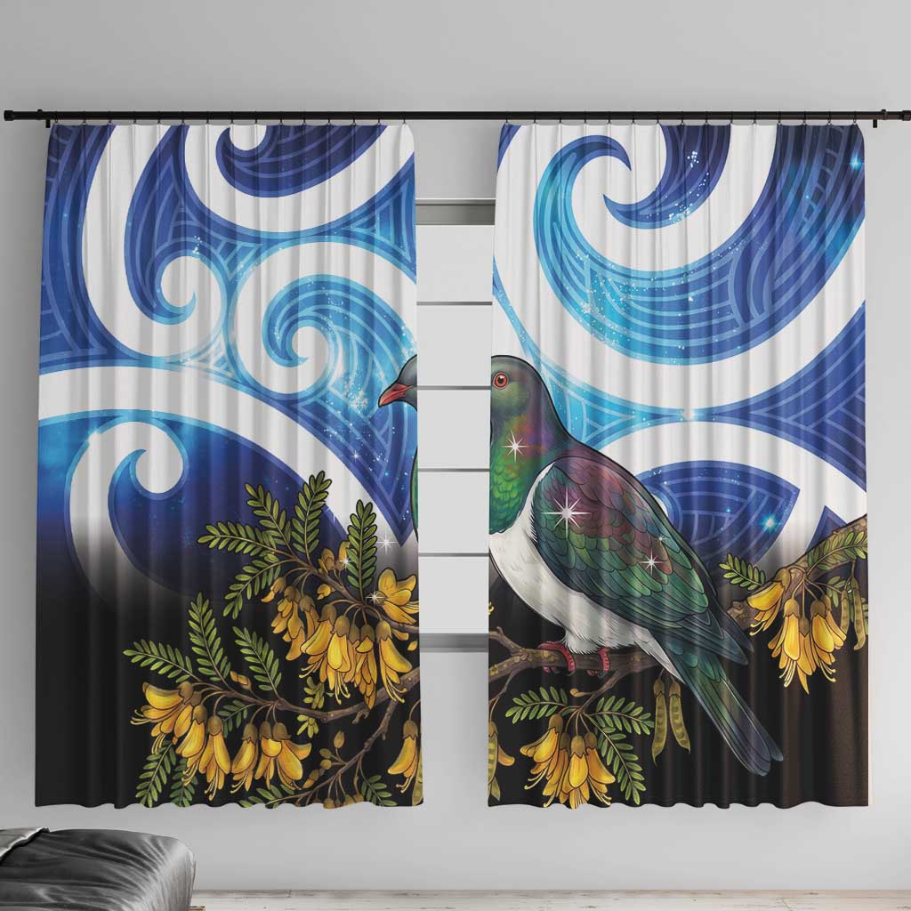 Kekeru New Zealand Matariki Window Curtain Kukupa Kowhai Maori New Year Blue Version LT14 With Hooks Blue - Polynesian Pride