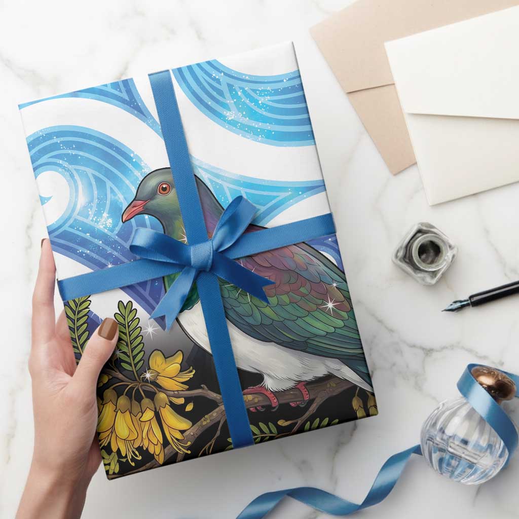 Kekeru New Zealand Matariki Wrapping Paper Kukupa Kowhai Maori New Year Blue Version LT14 - Polynesian Pride