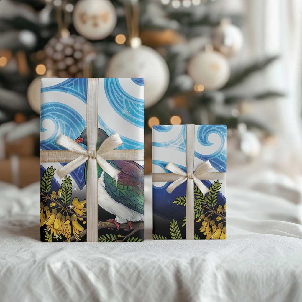 Kekeru New Zealand Matariki Wrapping Paper Kukupa Kowhai Maori New Year Blue Version LT14 - Polynesian Pride