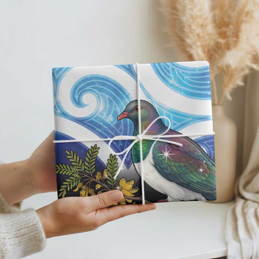 Kekeru New Zealand Matariki Wrapping Paper Kukupa Kowhai Maori New Year Blue Version LT14 - Polynesian Pride