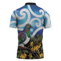 Kekeru New Zealand Matariki Zipper Polo Shirt Kukupa Kowhai Maori New Year Blue Version LT14 - Polynesian Pride