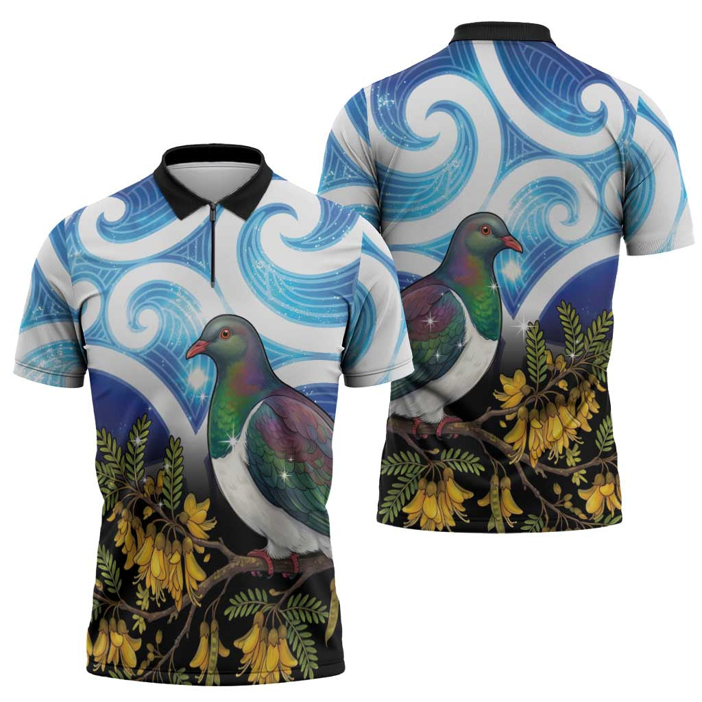 Kekeru New Zealand Matariki Zipper Polo Shirt Kukupa Kowhai Maori New Year Blue Version LT14 - Polynesian Pride