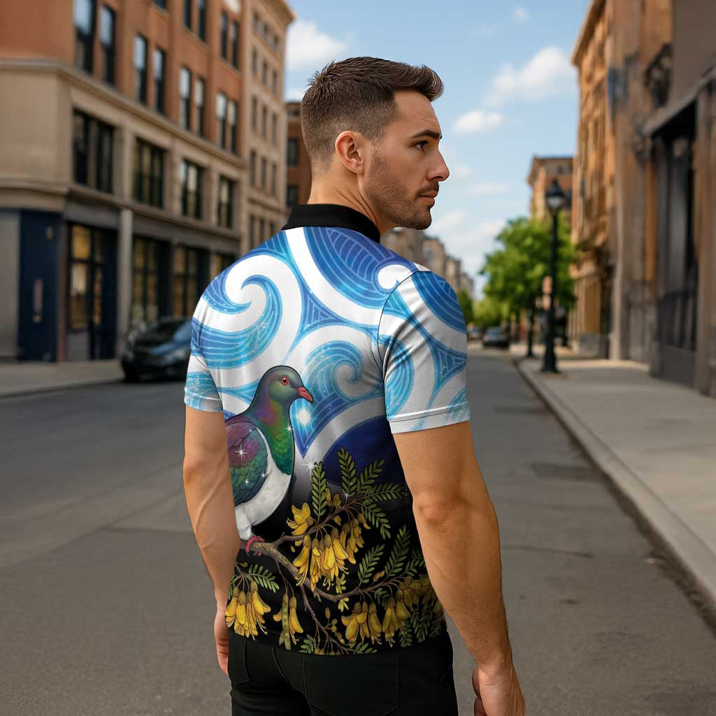 Kekeru New Zealand Matariki Zipper Polo Shirt Kukupa Kowhai Maori New Year Blue Version LT14 - Polynesian Pride
