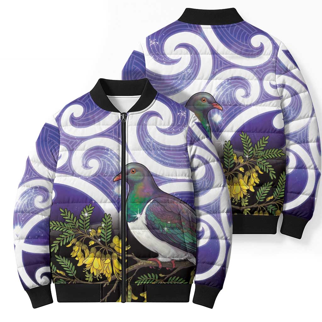 Kekeru New Zealand Matariki Bomber Puffer Jacket Kukupa Kowhai Maori New Year Purple Version LT14 - Polynesian Pride