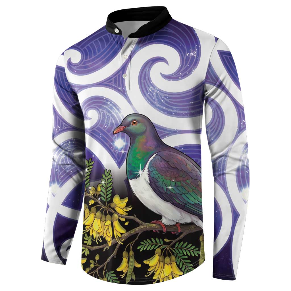 Kekeru New Zealand Matariki Button Sweatshirt Kukupa Kowhai Maori New Year Purple Version LT14 - Polynesian Pride