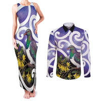 Kekeru New Zealand Matariki Couples Matching Tank Maxi Dress and Long Sleeve Button Shirt Kukupa Kowhai Maori New Year Purple Version LT14 Purple - Polynesian Pride