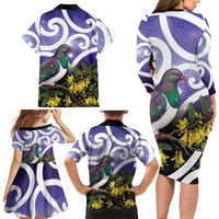 Kekeru New Zealand Matariki Family Matching Long Sleeve Bodycon Dress and Hawaiian Shirt Kukupa Kowhai Maori New Year Purple Version LT14 - Polynesian Pride