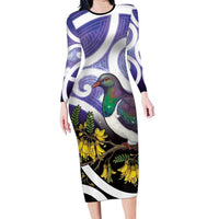 Kekeru New Zealand Matariki Family Matching Long Sleeve Bodycon Dress and Hawaiian Shirt Kukupa Kowhai Maori New Year Purple Version LT14 Mom's Dress Purple - Polynesian Pride