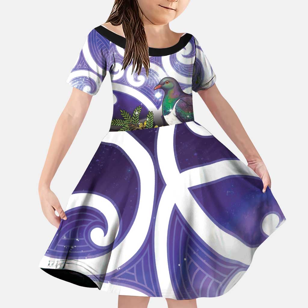 Kekeru New Zealand Matariki Family Matching Mermaid Dress and Hawaiian Shirt Kukupa Kowhai Maori New Year Purple Version LT14 Daughter's Dress Purple - Polynesian Pride
